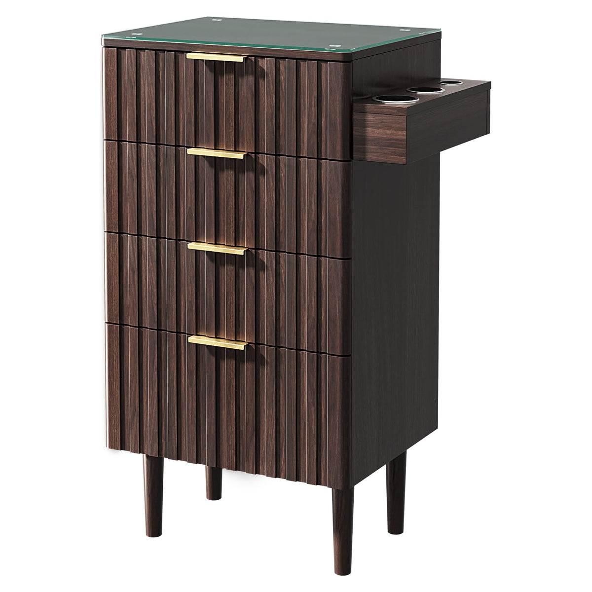 OmySalon SCGFD Modern Retro Salon Styling Station with Glass Top, 4 Drawers & 3 Hot Tool Holders