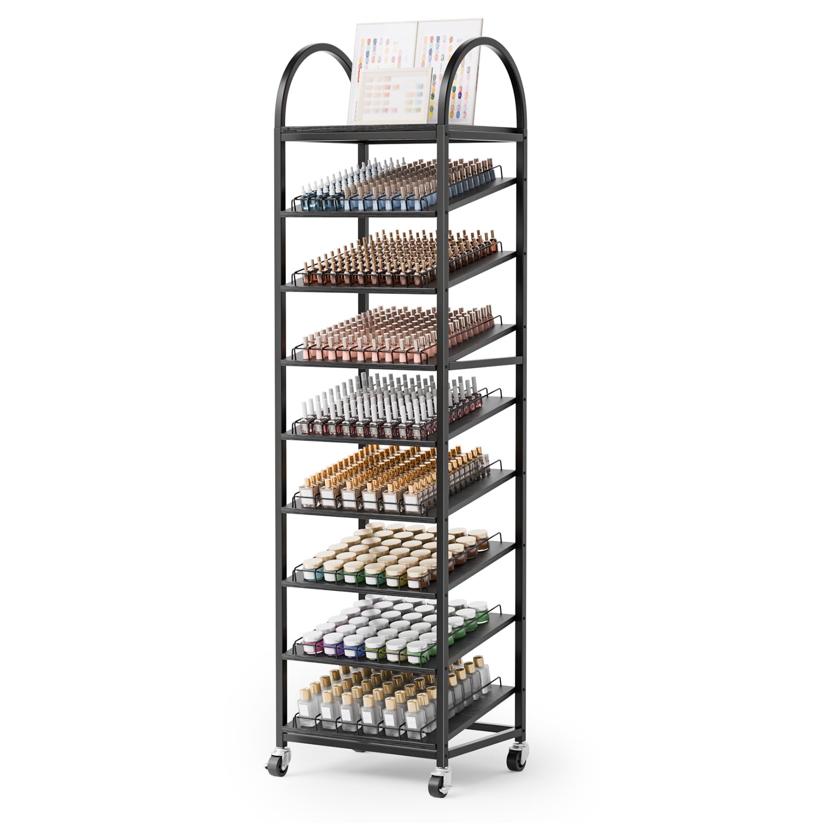 OmySalon 8-Tier Rolling Nail Polish & Powder Display Organizer Rack wi