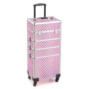 OmySalon 4-in-1 Aluminum Lockable Rolling Makeup Train Case