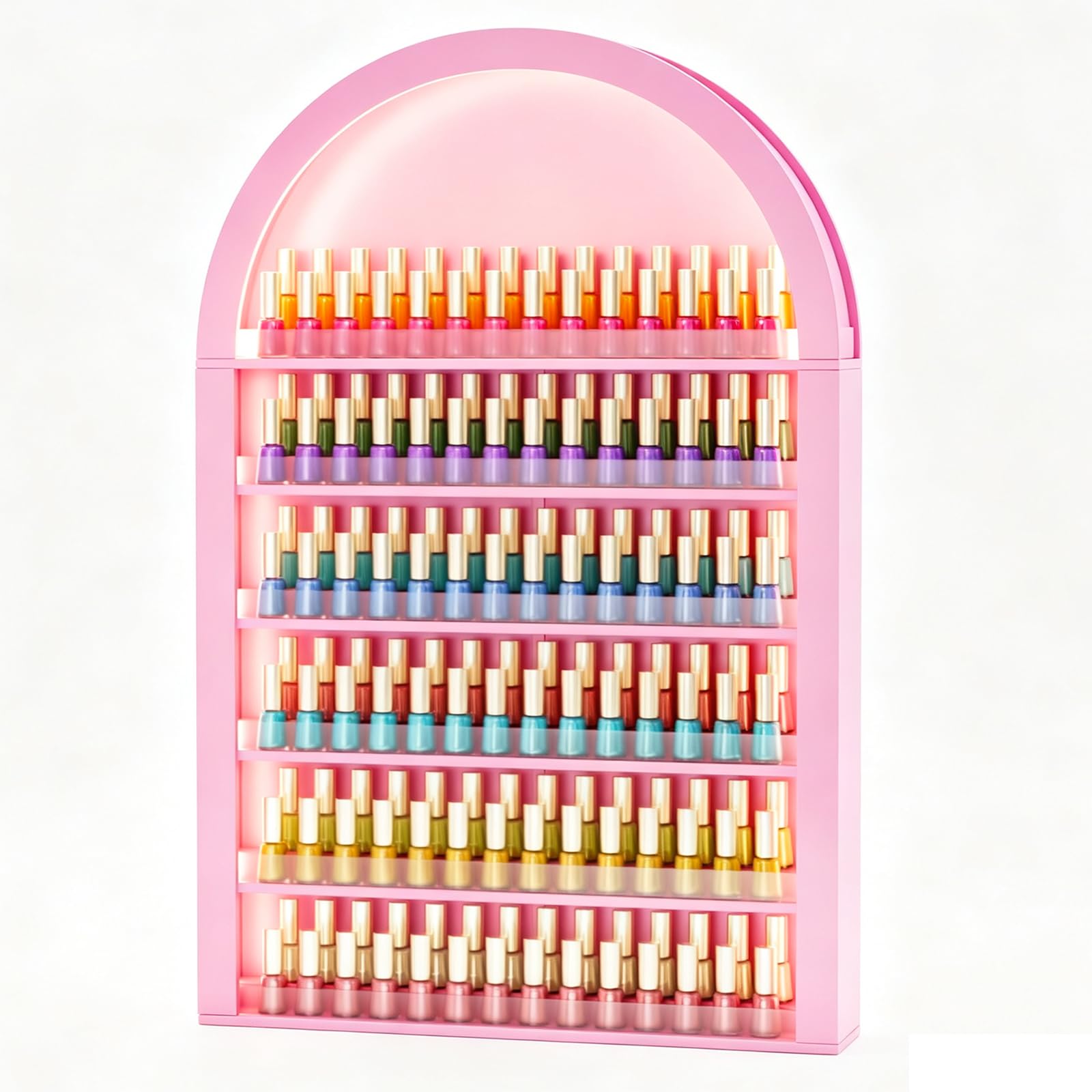OmySalon Wall-Mounted Double 6-Tier Arched Nail Polish Organizer Rack With Led Lighting