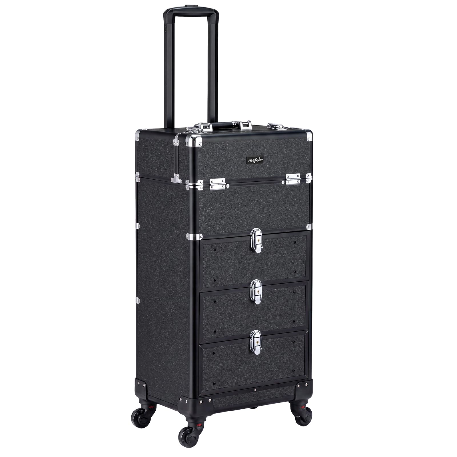 OmySalon 4-In-1 Lockable Aluminum Rolling Makeup Train Case