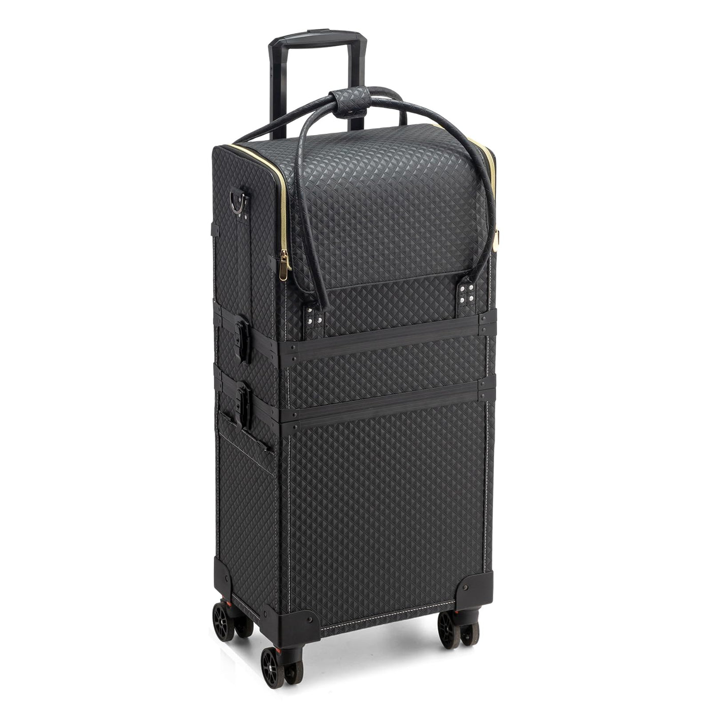 OmySalon 4-in-1 Portable Lockable Rolling Makeup Train Case with 4 Top