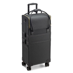OmySalon 4-in-1 Portable Lockable Rolling Makeup Train Case with 4 Top Trays & 1 Deep Drawer