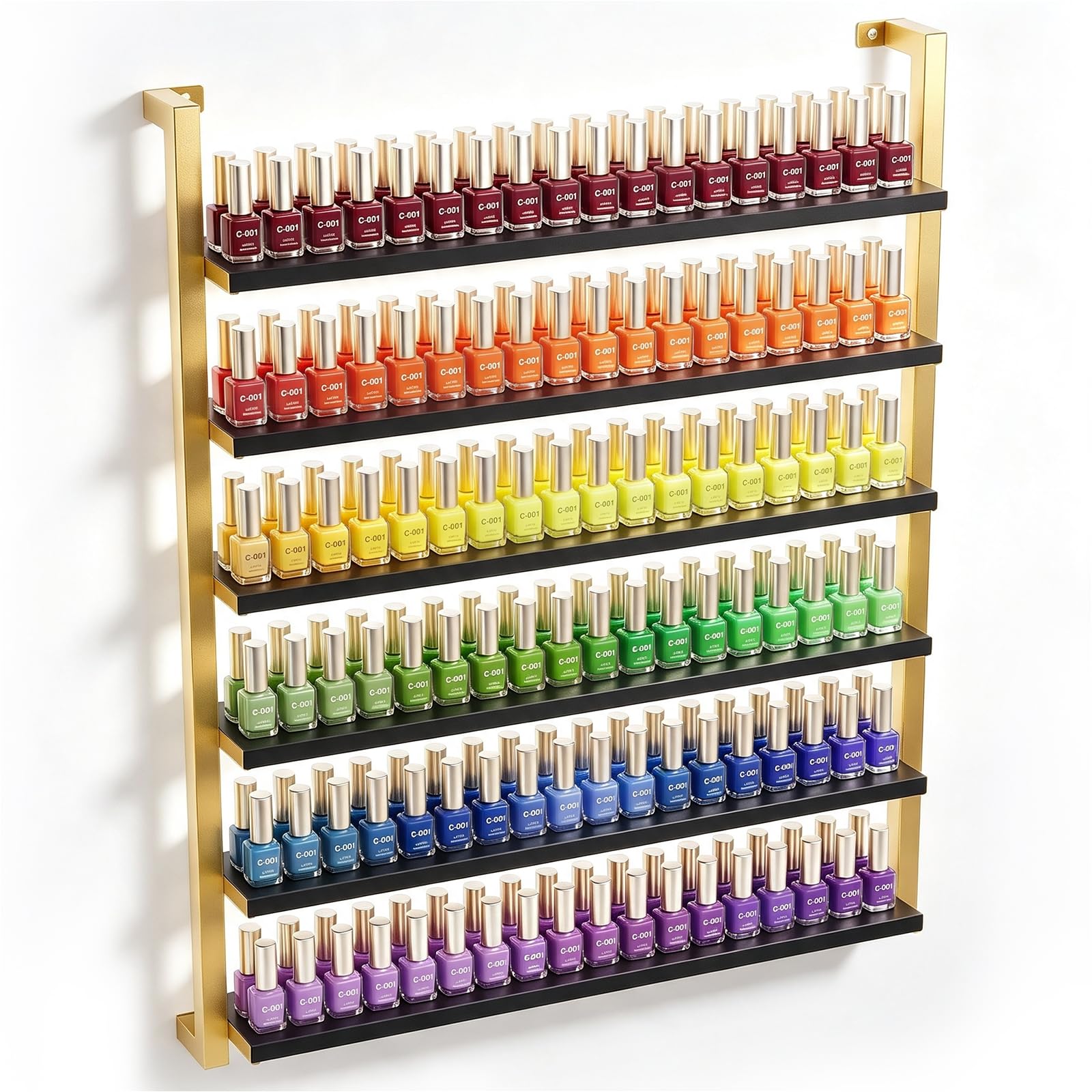 OmySalon 6-Tier Wall Mount Nail Polish Display Rack with Metal Frame