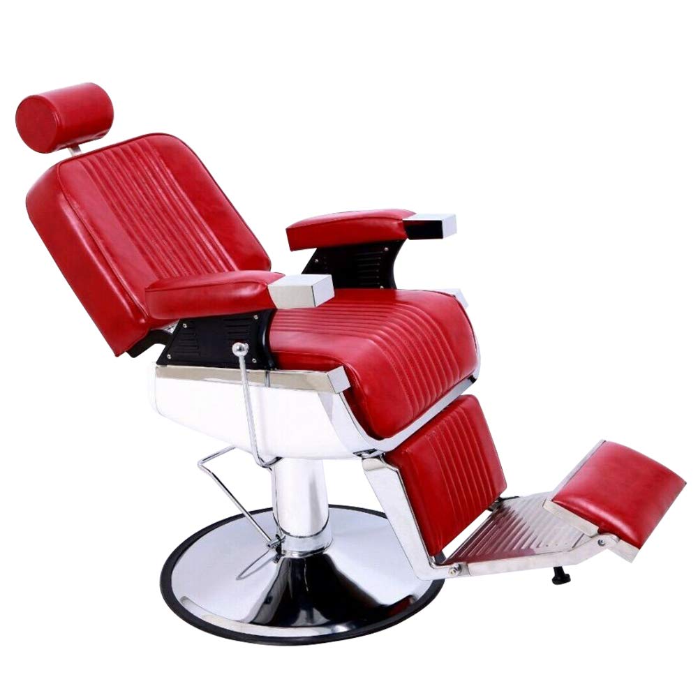 OmySalon PH773 Professional Heavy Duty Hydraulic Reclining Barber Chair Black/Red