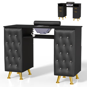 OmySalon MT-SC Nail Manicure Table w/Electric Dust Collector & Wrist Rest & Diamond Decoration