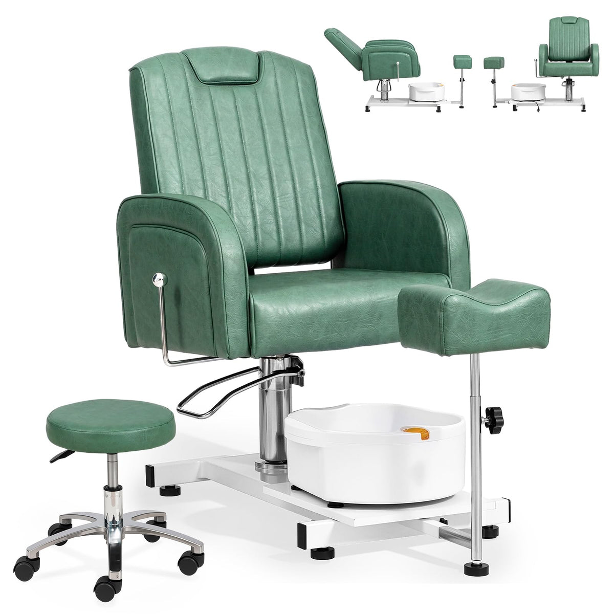 OmySalon PCM-WB 360° Rotation Hydraulic Pedicure Spa Chair with Bubble Foot Bath & Rolling Stool