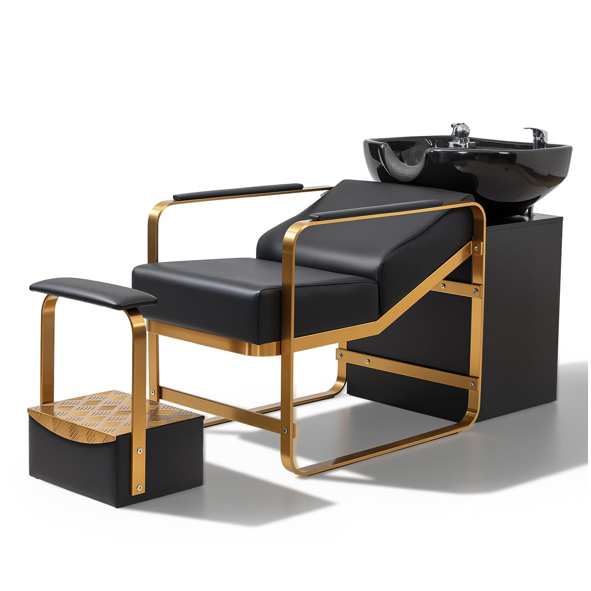 OmySalon BU2401 Salon Shampoo Backwash Chair Unit with Ceramic Shampoo Bowl & Storage Cabinet Station & Independent Footrest