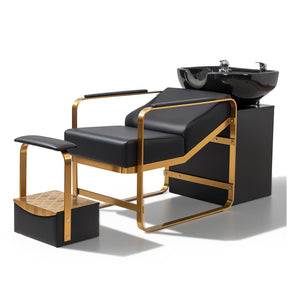 OmySalon BU2401 Salon Shampoo Backwash Chair Unit with Ceramic Shampoo Bowl & Storage Cabinet Station & Independent Footrest