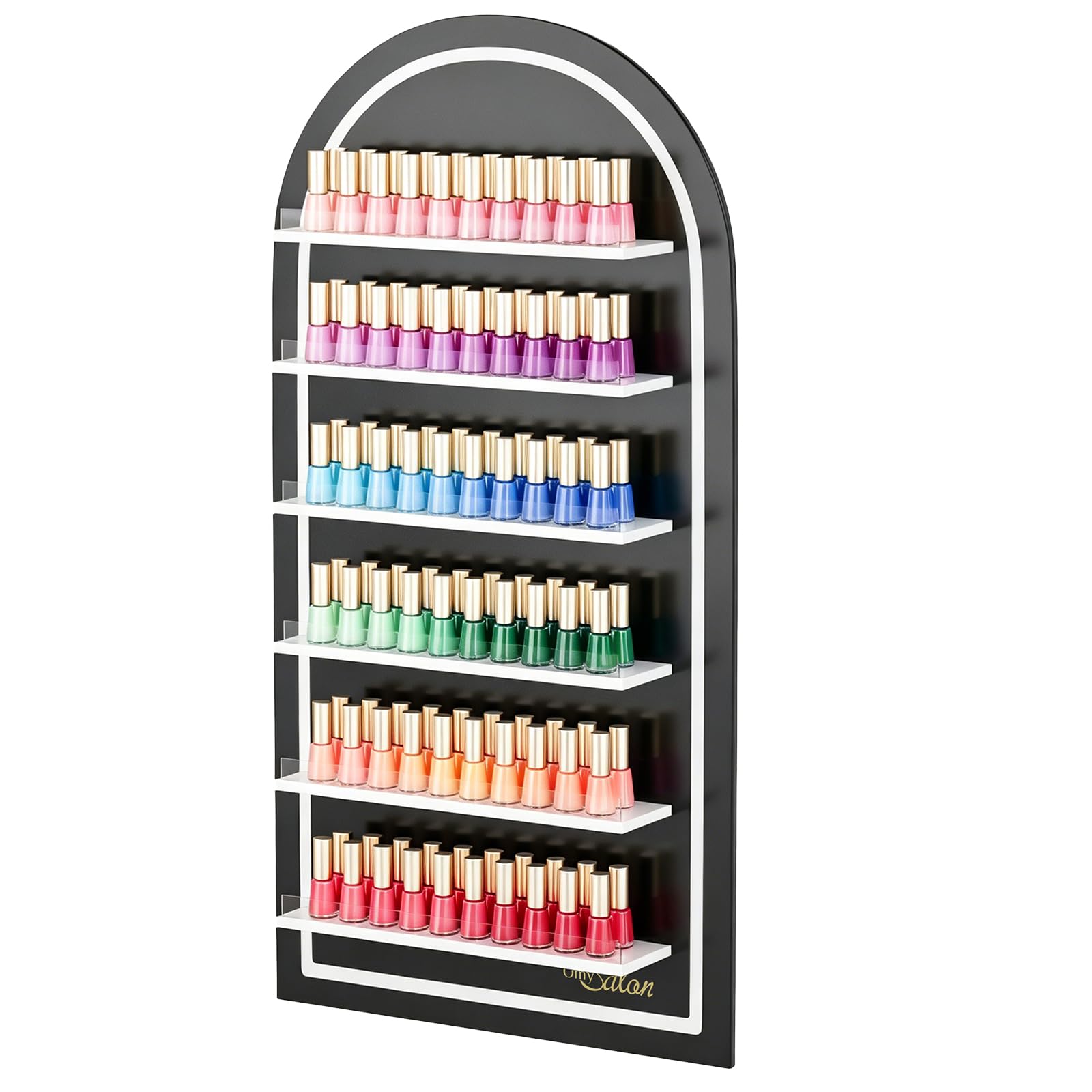 OmySalon Wall-Mounted Arched 6-Tier Nail Polish Rack With 5.5" Extra-Tall Shelves