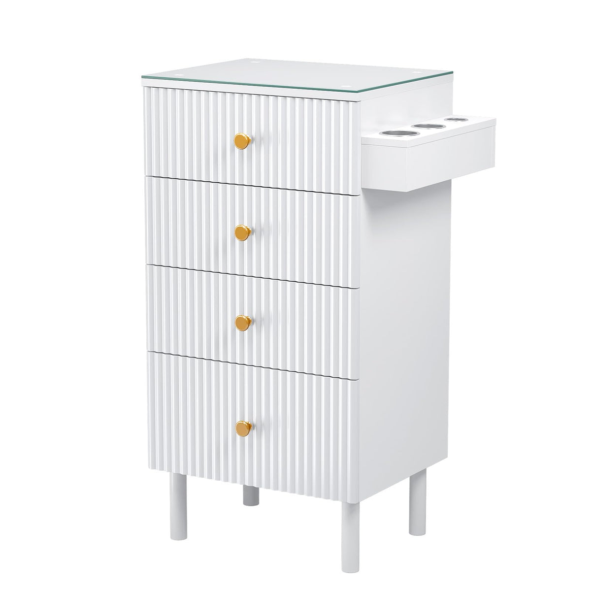 OmySalon SCWG Salon Styling Storage Station with Removable Glass Top & 4 Drawers 3 Hot Tool Holders