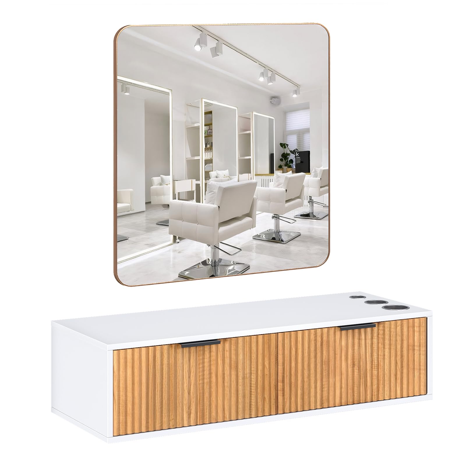 OmySalon WMSCTD Modern Retro Wall Mount Salon Styling Station with 2 Drawers 3 Heat-Resistant Tool Holders