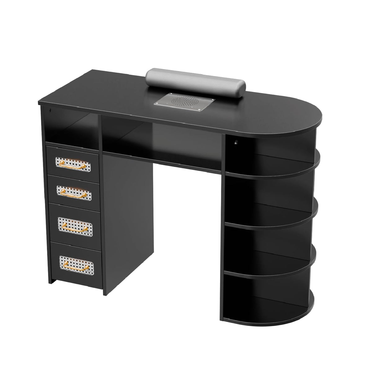 OmySalon MT Rattan Nail Manicure Table with Display Storage, Electric Dust Collector & Wrist Rest