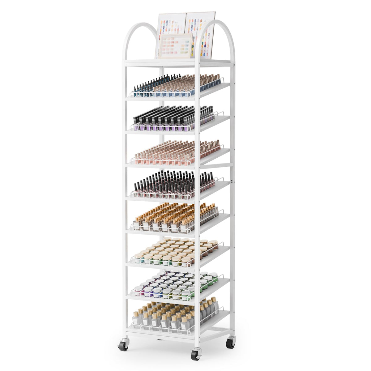 OmySalon 8-Tier Rolling Nail Polish & Powder Display Organizer Rack with Wheels
