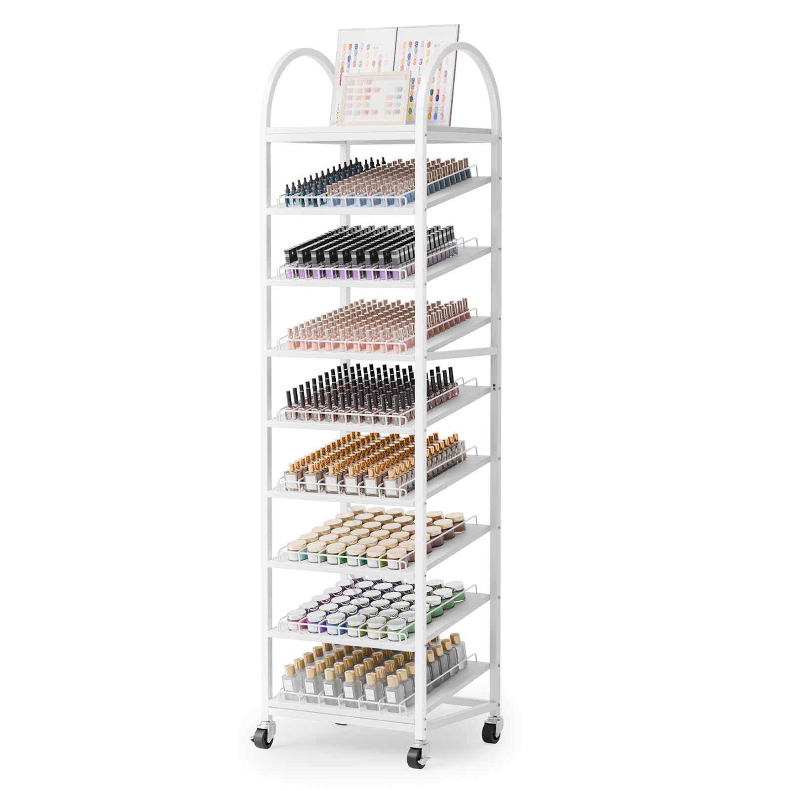 OmySalon 8-Tier Rolling Nail Polish & Powder Display Organizer Rack with Wheels