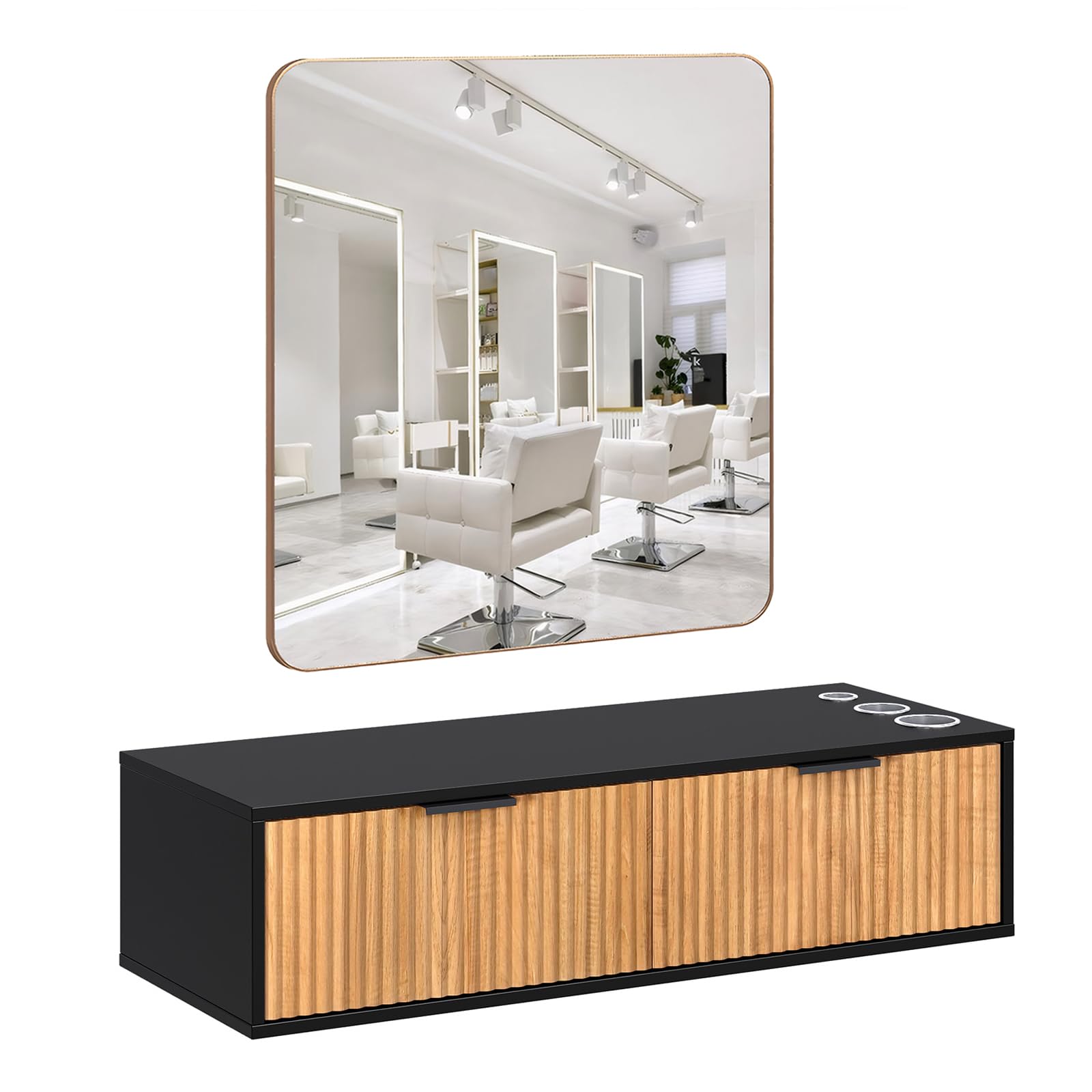 OmySalon WMSCTD Modern Retro Wall Mount Salon Styling Station with 2 Drawers 3 Heat-Resistant Tool Holders