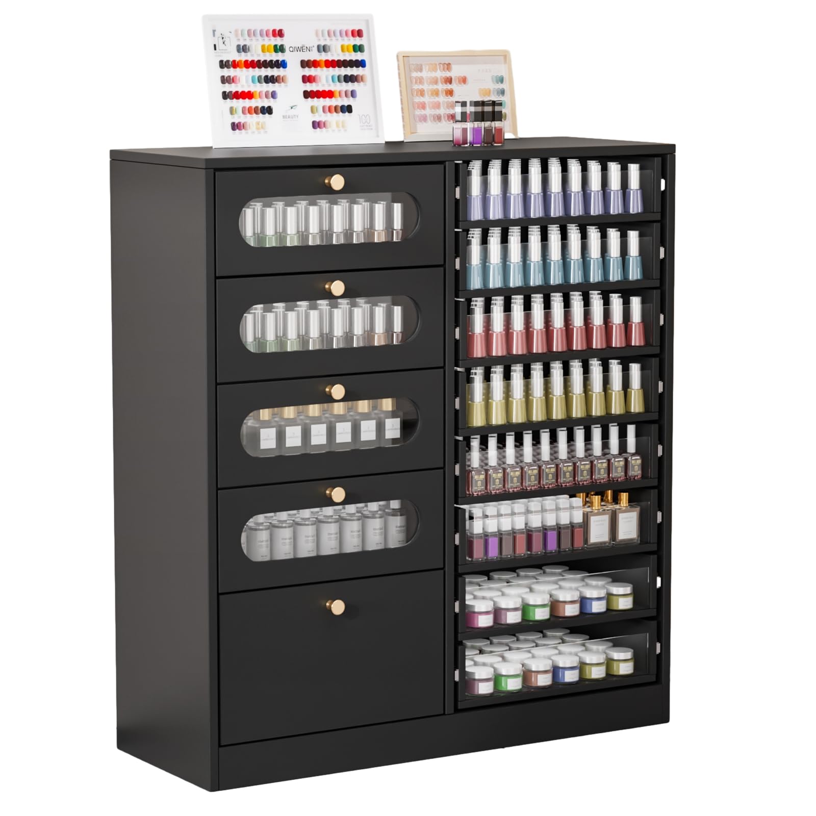 OmySalon 32" L Floor-Standing Nail Polish & Powder Organizer Cabinet with 8 Clear & 4 Visual Drawers