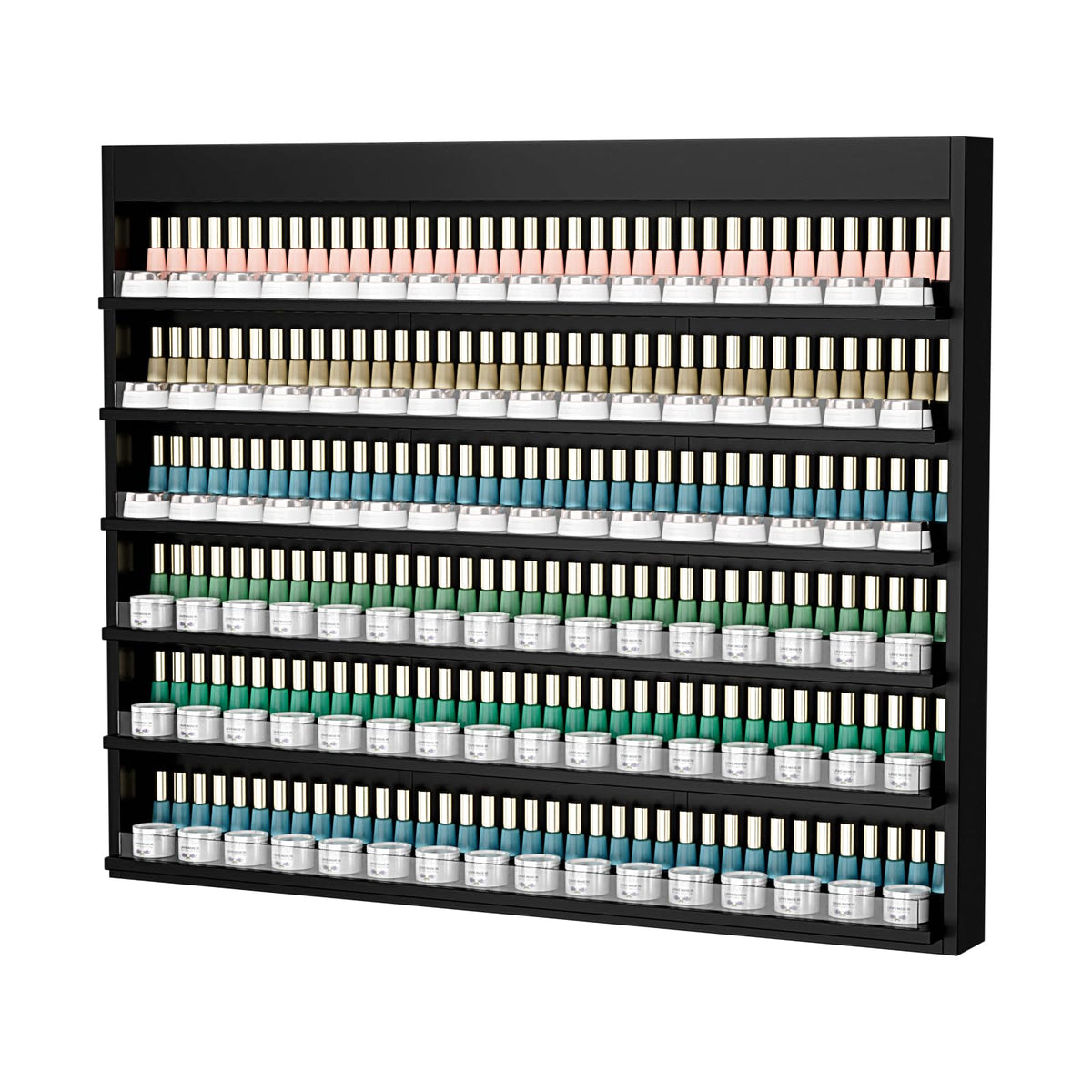 OmySalon Double 6-Tier Wall Mount Nail Polish & Powder Organizer Rack with Acrylic Barriers
