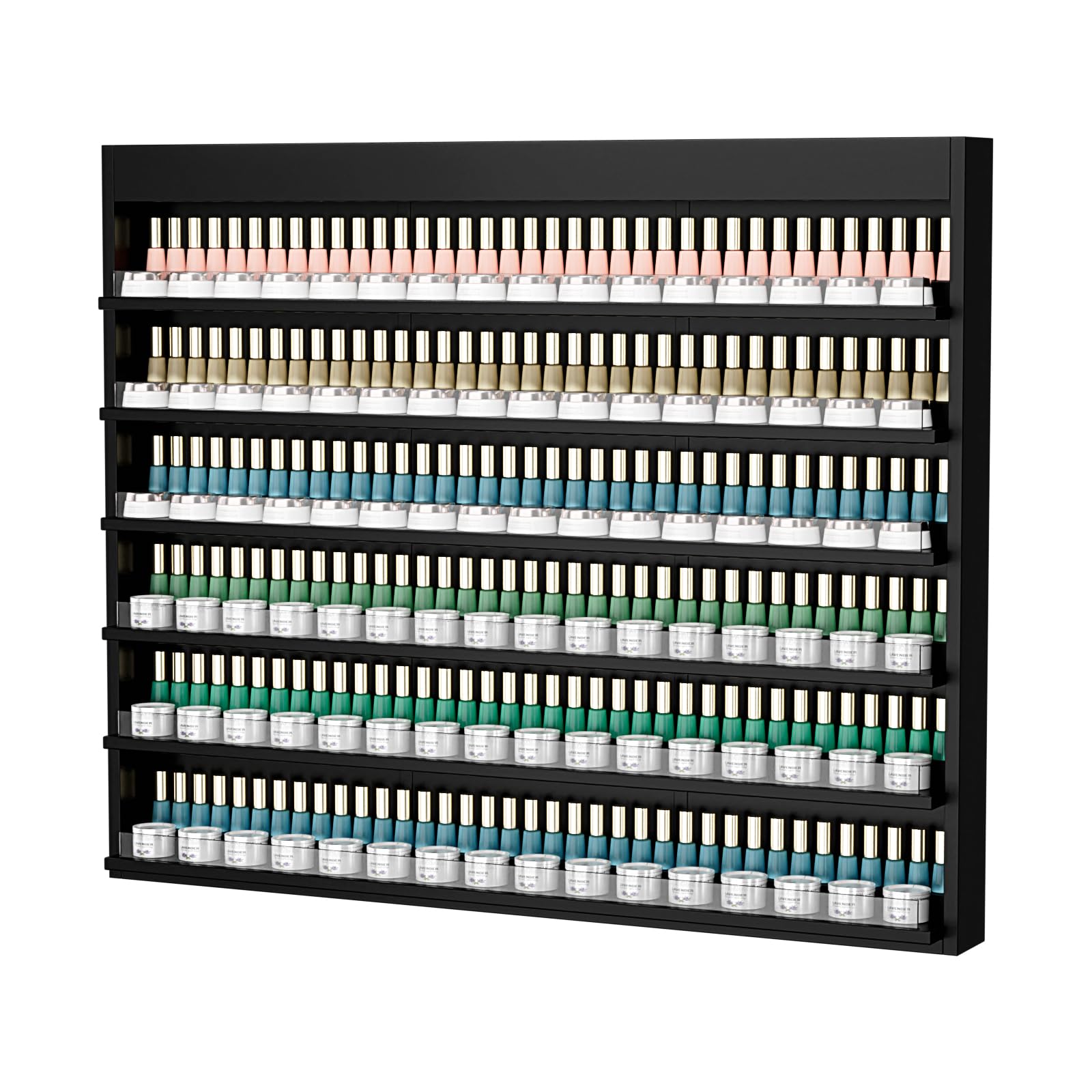 OmySalon Double 6-Tier Wall Mount Nail Polish & Powder Organizer Rack with Acrylic Barriers