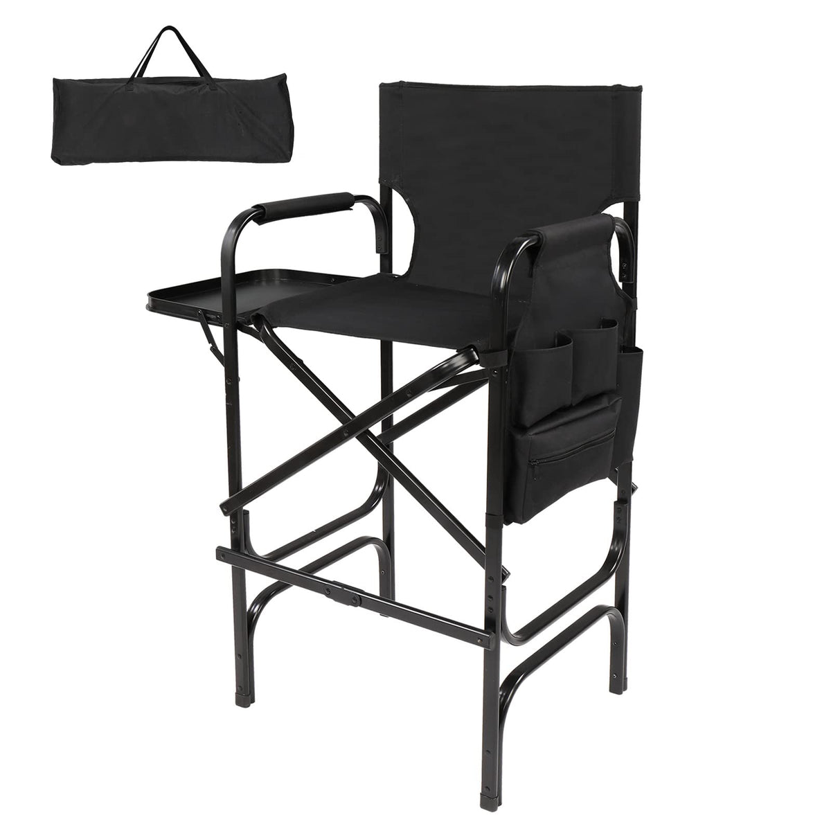 Omysalon 30in Portable Folding Director Chair with Collapsible Side Table