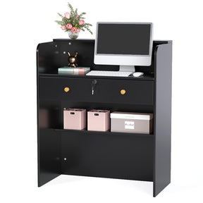 OmySalon RD Modern Wooden Reception Desk with Lockable Drawer and Legroom Rack