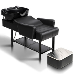 OmySalon BU2501 Salon Shampoo Backwash Unit with ABS Plastic Bowl & Storage Shelf & Freestanding Ottoman