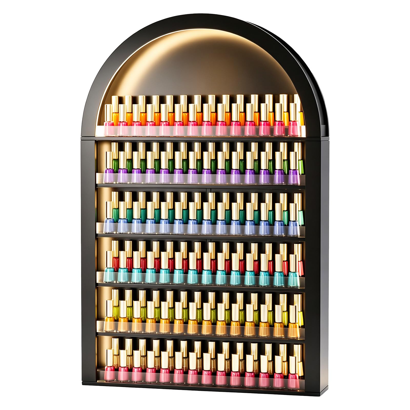 OmySalon Wall-Mounted Double 6-Tier Arched Nail Polish Organizer Rack With Led Lighting
