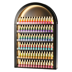 OmySalon Wall-Mounted Double 6-Tier Arched Nail Polish Organizer Rack With Led Lighting