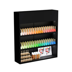 OmySalon 3-Tier Wall Mount LED Wooden Nail Polish Organizer Shelf with USB Touch Control