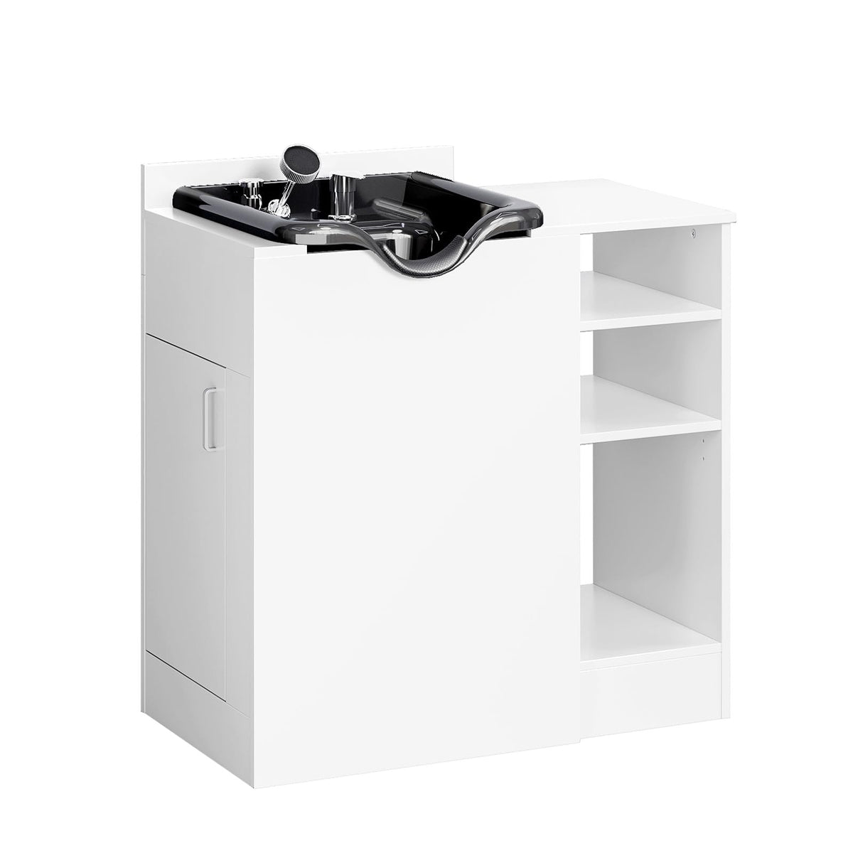 Omysalon HWCOC Salon Wet Cabinet Station with Shampoo Bowl & Adjustable Shelves & Sprayer Faucet