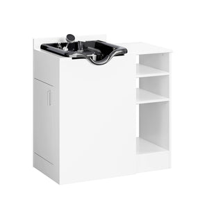 Omysalon HWCOC Salon Wet Cabinet Station with Shampoo Bowl & Adjustable Shelves & Sprayer Faucet