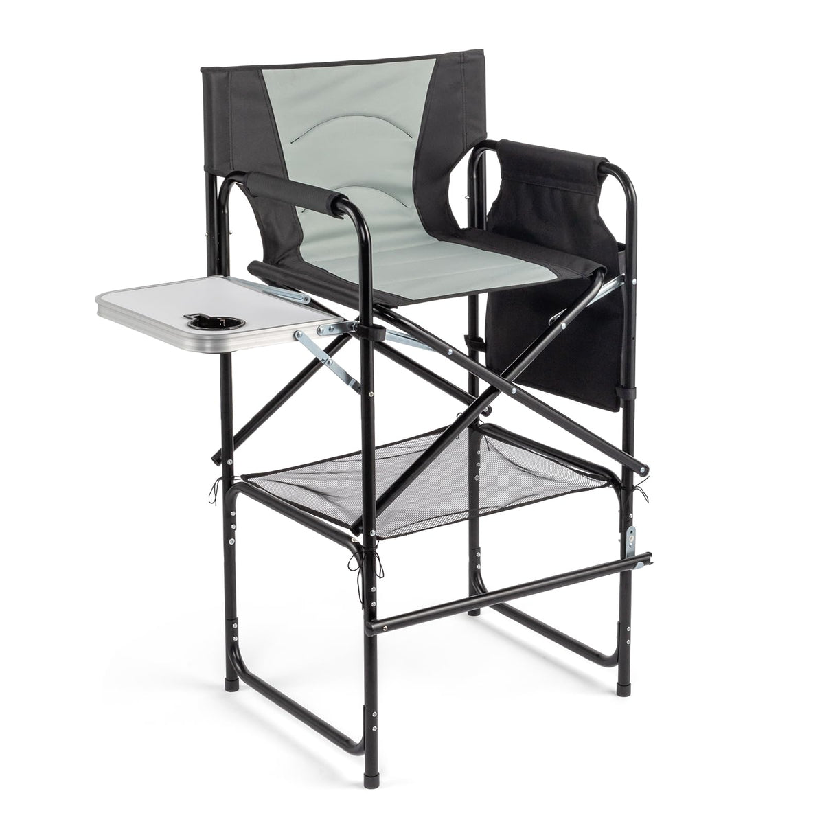 OmySalon 30in Portable Director Chair Folding Makeup Artist Chair with Side Table & Side Storage Bag