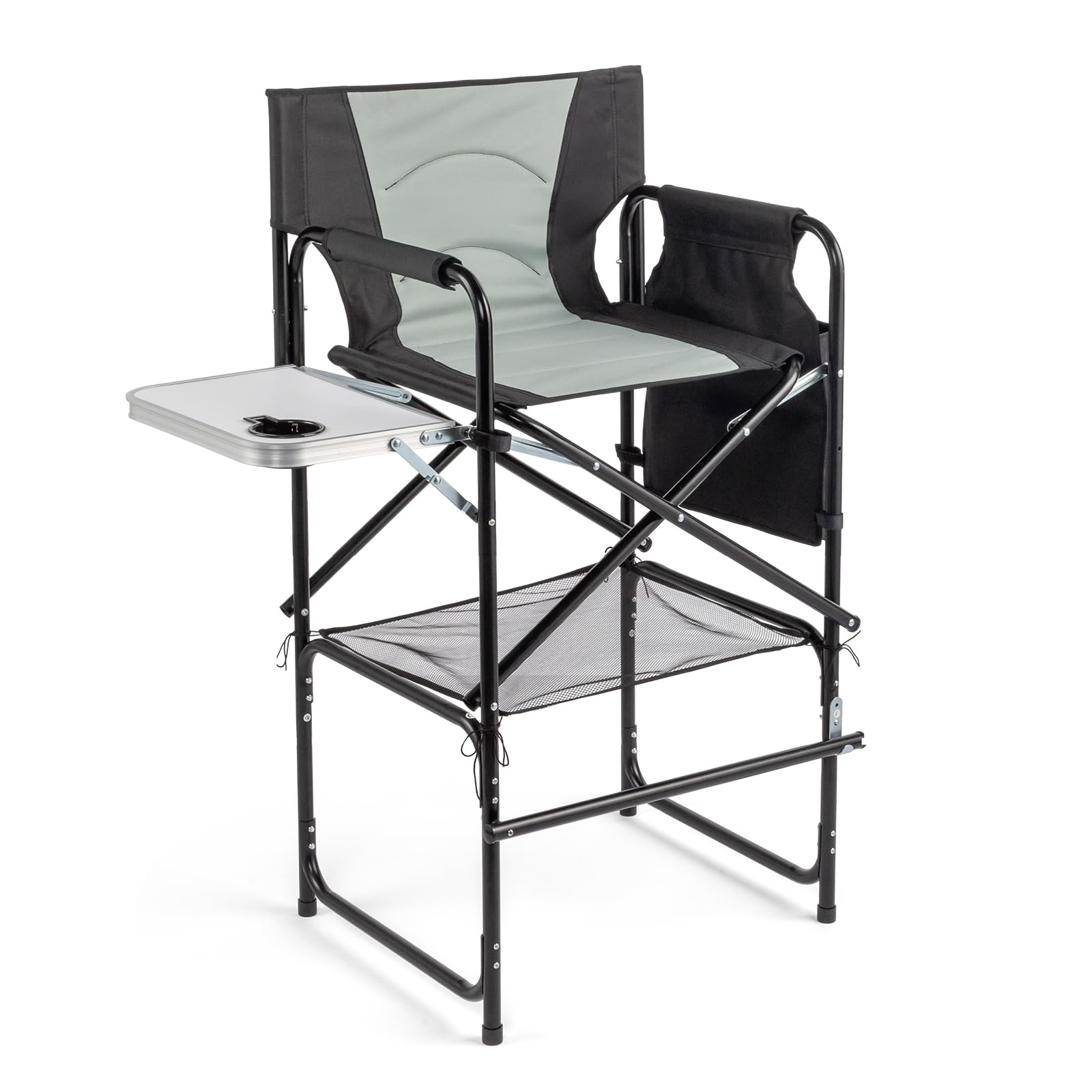 OmySalon 30in Portable Director Chair Folding Makeup Artist Chair with Side Table & Side Storage Bag