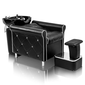 OmySalon BU1601 Salon Shampoo Bowl and Chair Backwash Unit with  Large Porcelain Bowl & Independent Footrest