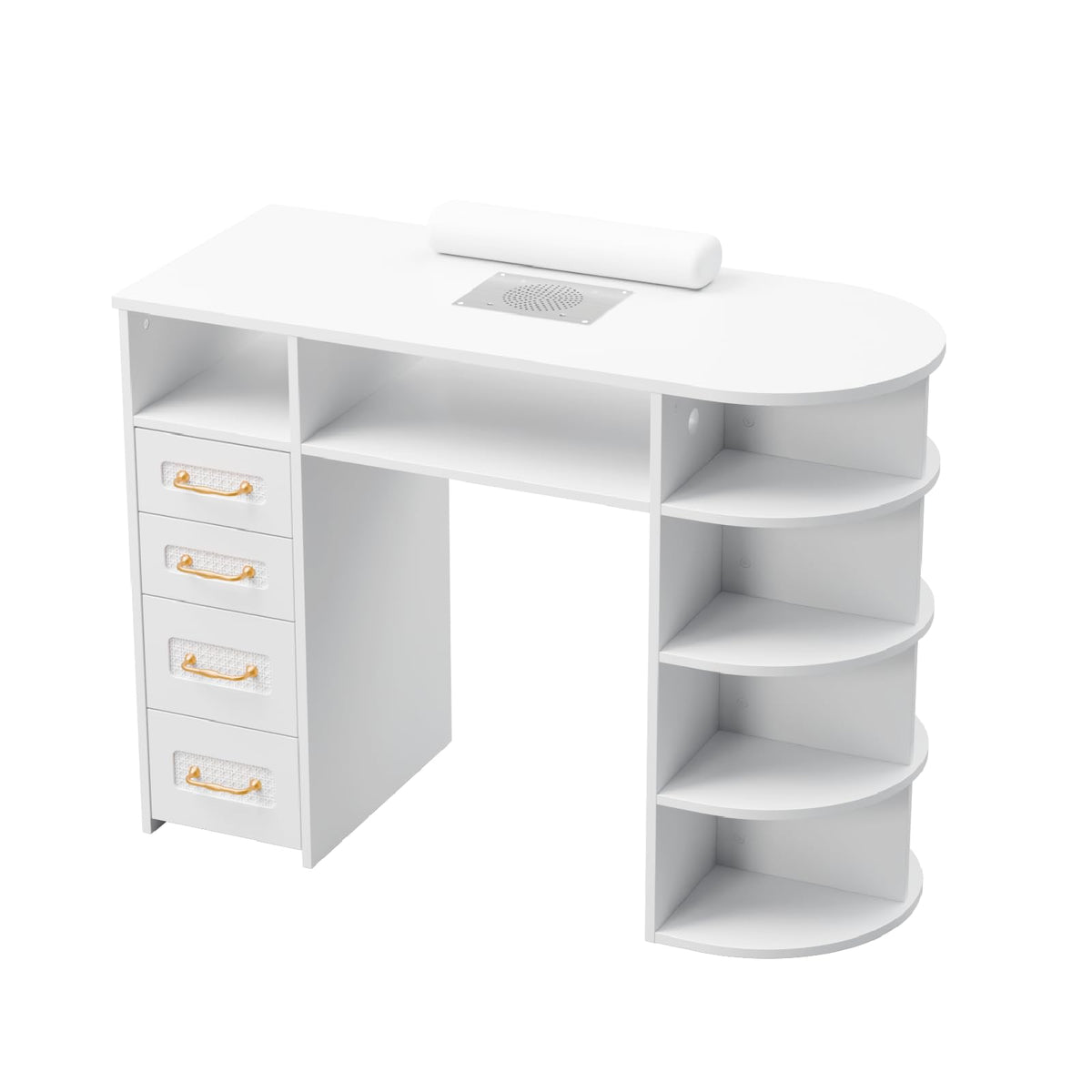 OmySalon MT Rattan Nail Manicure Table with Display Storage, Electric Dust Collector & Wrist Rest