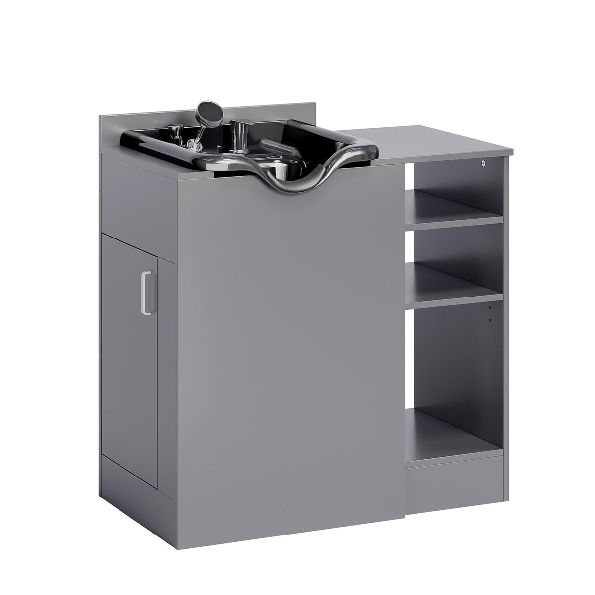 Omysalon HWCOC Salon Wet Cabinet Station with Shampoo Bowl & Adjustable Shelves & Sprayer Faucet