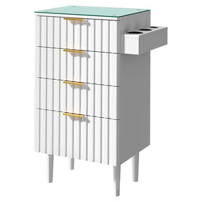 OmySalon SCGFD Modern Retro Salon Styling Station with Glass Top, 4 Drawers & 3 Hot Tool Holders