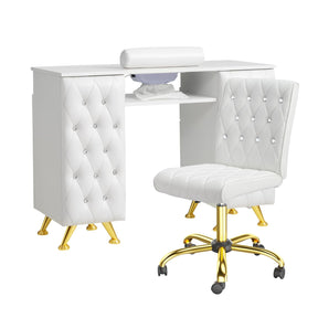 OmySalon MT-SC Nail Manicure Table w/Electric Dust Collector & Wrist Rest & Diamond Decoration