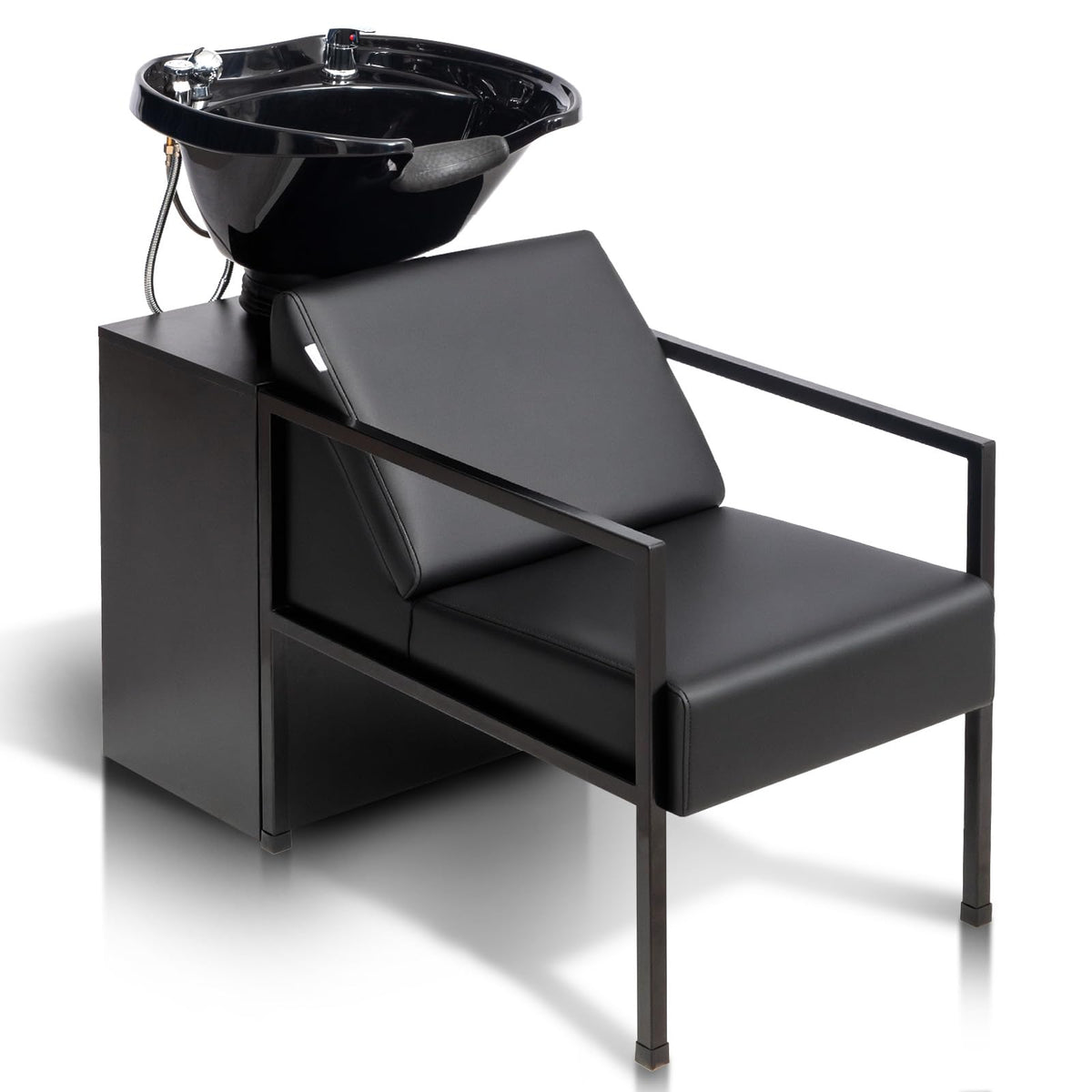 OmySalon BU2101 Salon Shampoo Backwash Chair Unit with Tilting ABS Plastic Bowl & Storage Cabinet Station