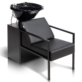 OmySalon BU2101 Salon Shampoo Backwash Chair Unit with Tilting ABS Plastic Bowl & Storage Cabinet Station