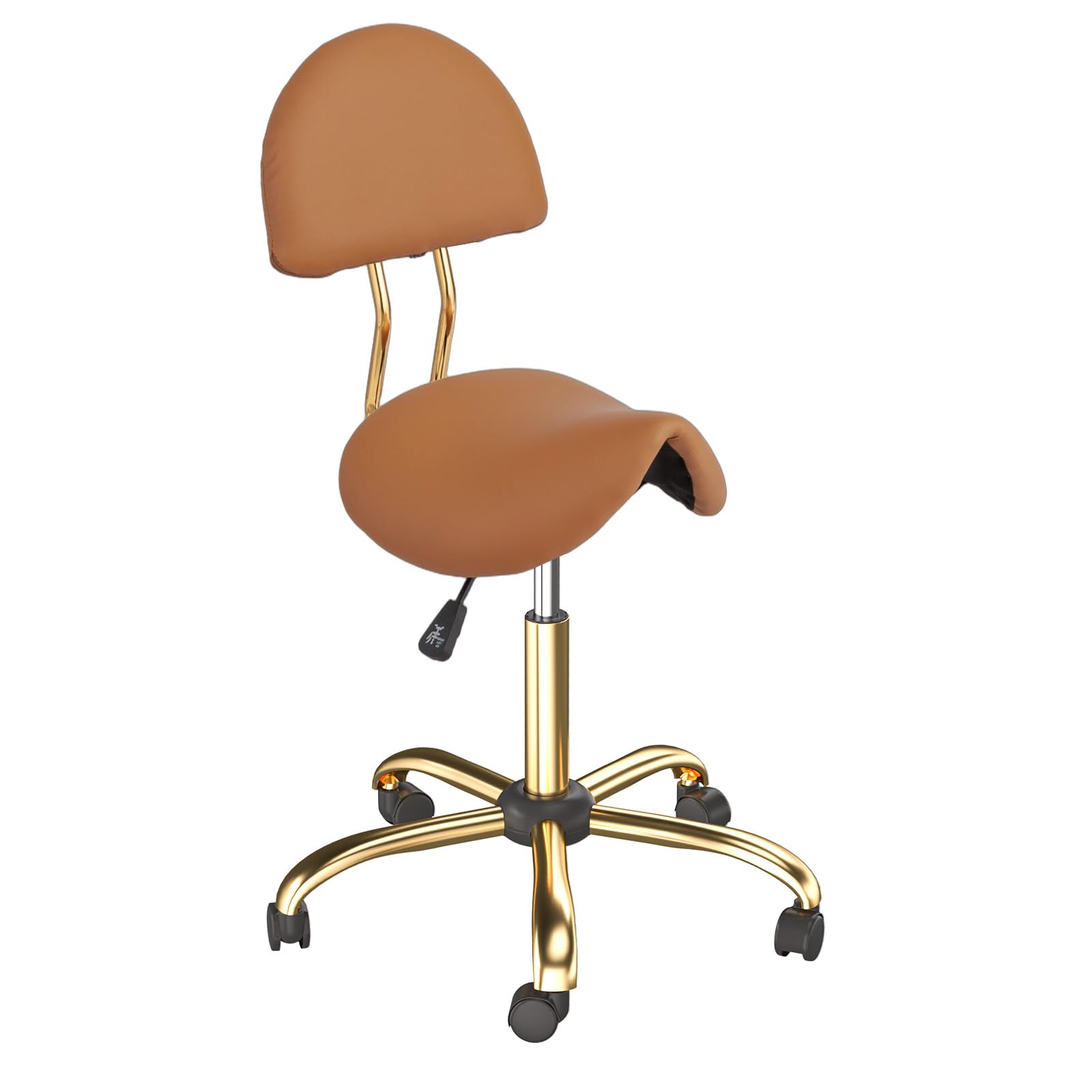 OmySalon Hydraulic Adjustable Rolling Saddle Stool with Back Support