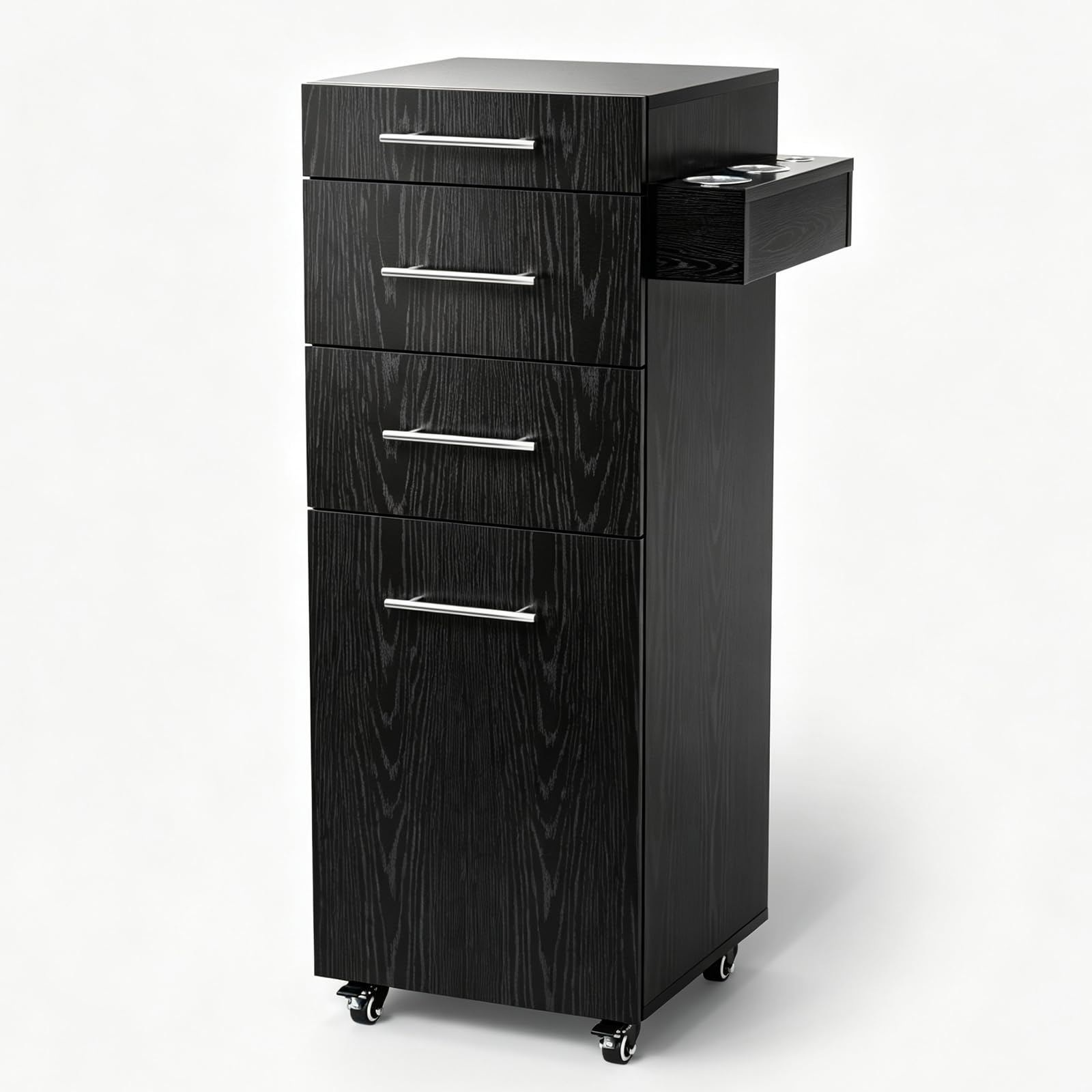 OmySalon SCTDOC Wooden Salon Trolley Cart with Wheels, 3 Drawers, Adjustable Shelf & Tool Holders