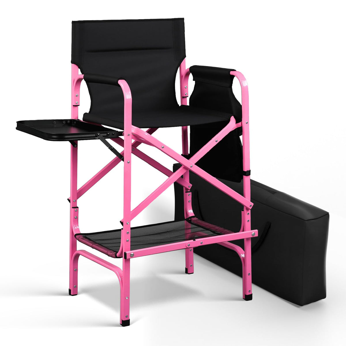 Omysalon 30in Portable Folding Director Chair with Collapsible Side Table
