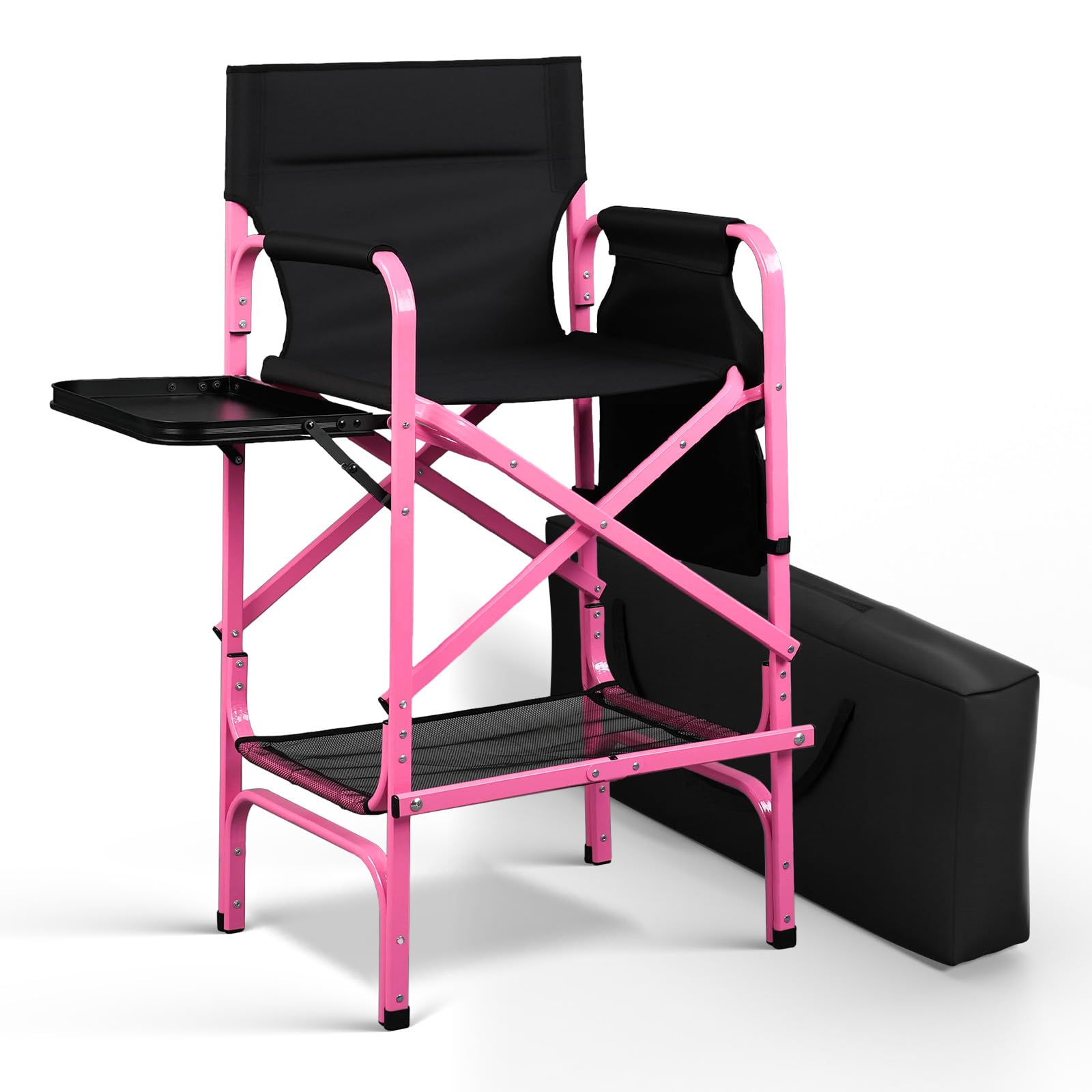 Omysalon 30in Portable Folding Director Chair with Collapsible Side Table