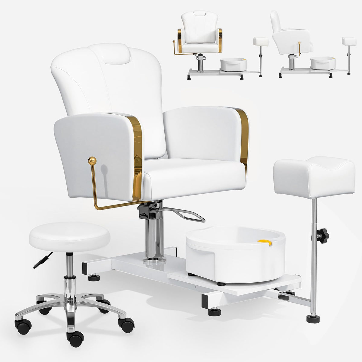 OmySalon PCM-WB 360° Rotation Hydraulic Pedicure Chair with Bubble Foot Bath & Rolling Stool