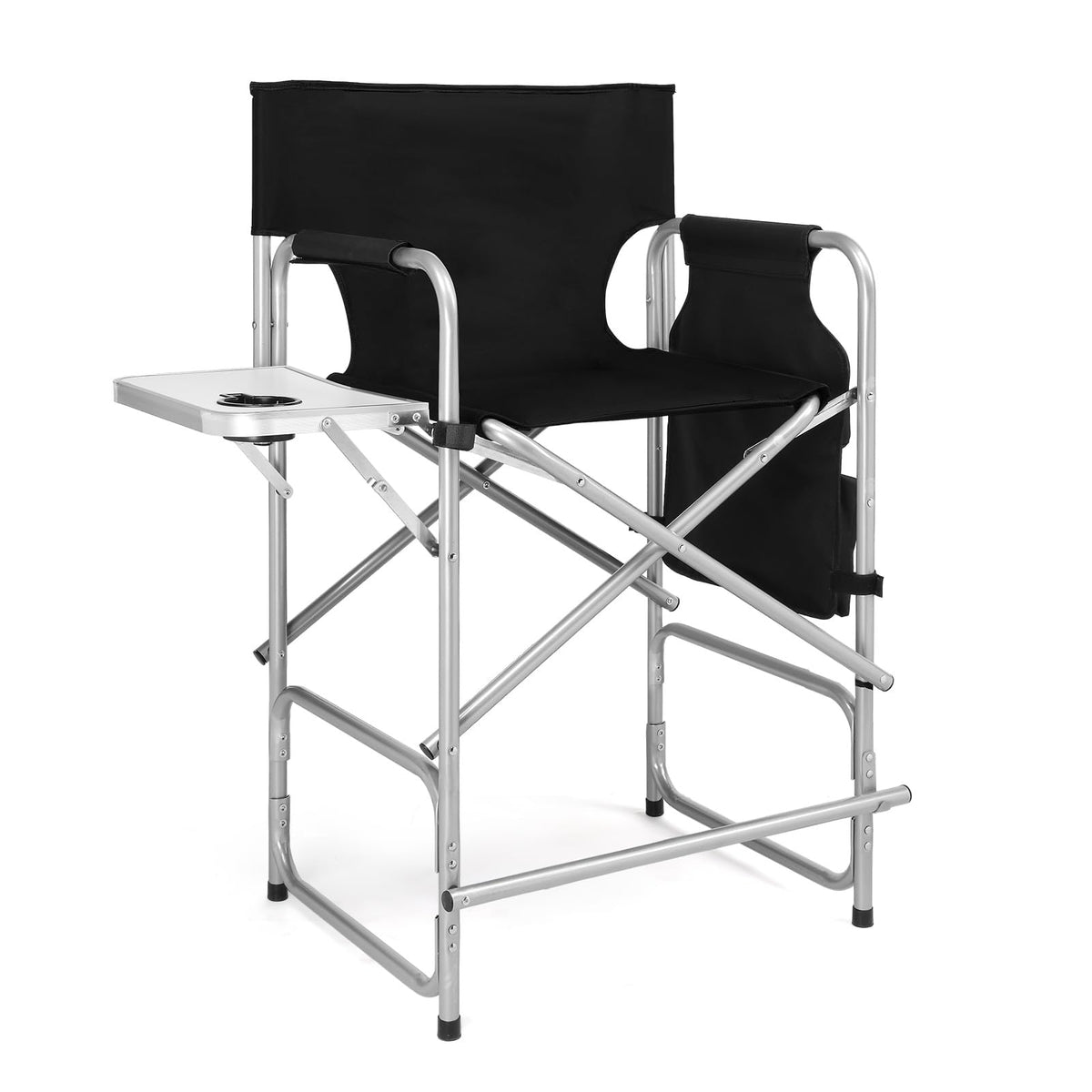 OmySalon 26in Directors Chair Folding Makeup Artist Chair with Side Table Black