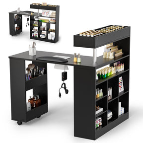 OmySalon MT-RL Rotatable L-Shaped Nail Manicure Table with Electric Dust Collector, Storage Trolley & Wrist Rest