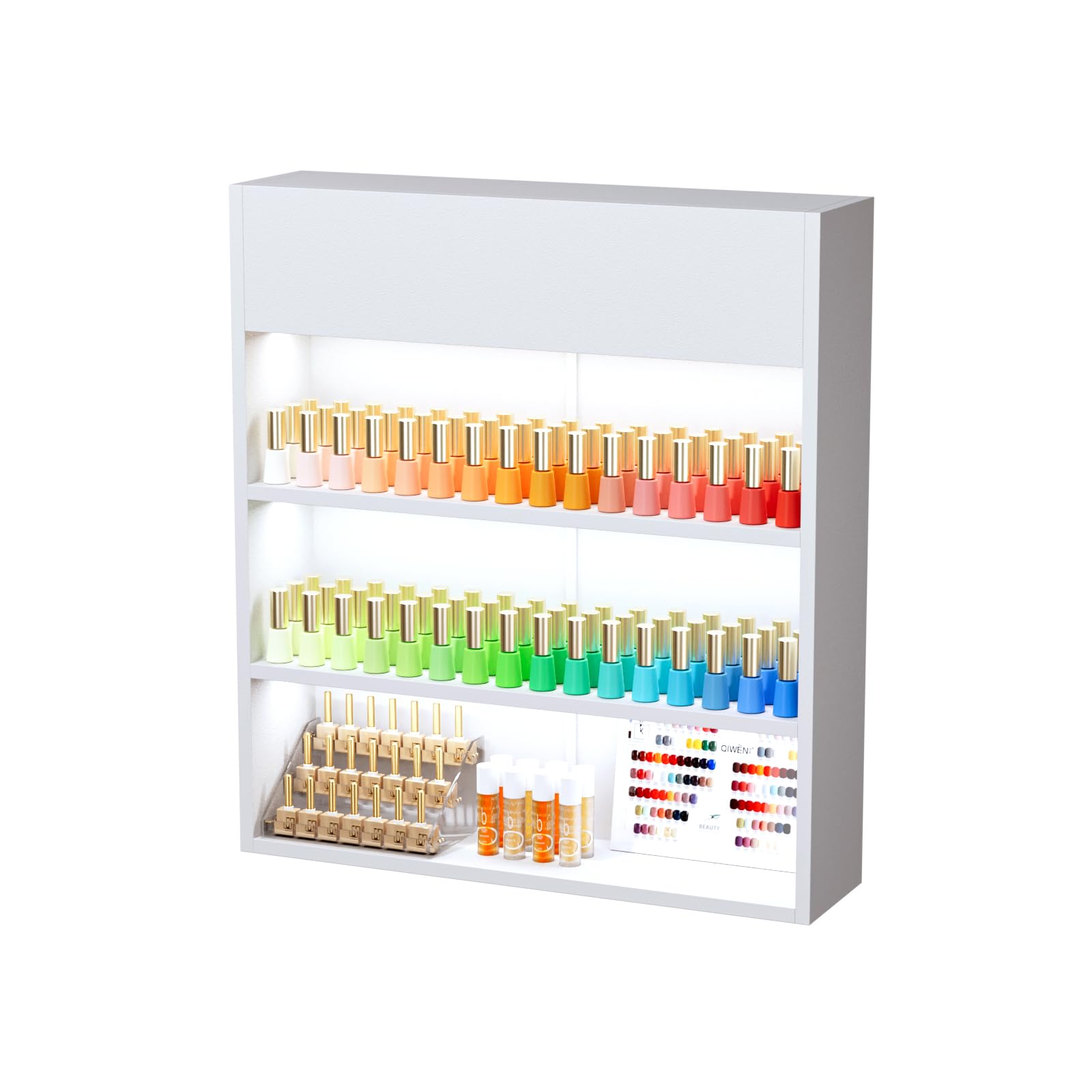 OmySalon 3-Tier Wall Mount LED Wooden Nail Polish Organizer Shelf with USB Touch Control