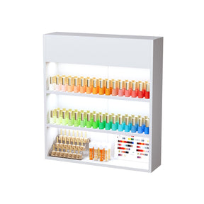 OmySalon 3-Tier Wall Mount LED Wooden Nail Polish Organizer Shelf with USB Touch Control