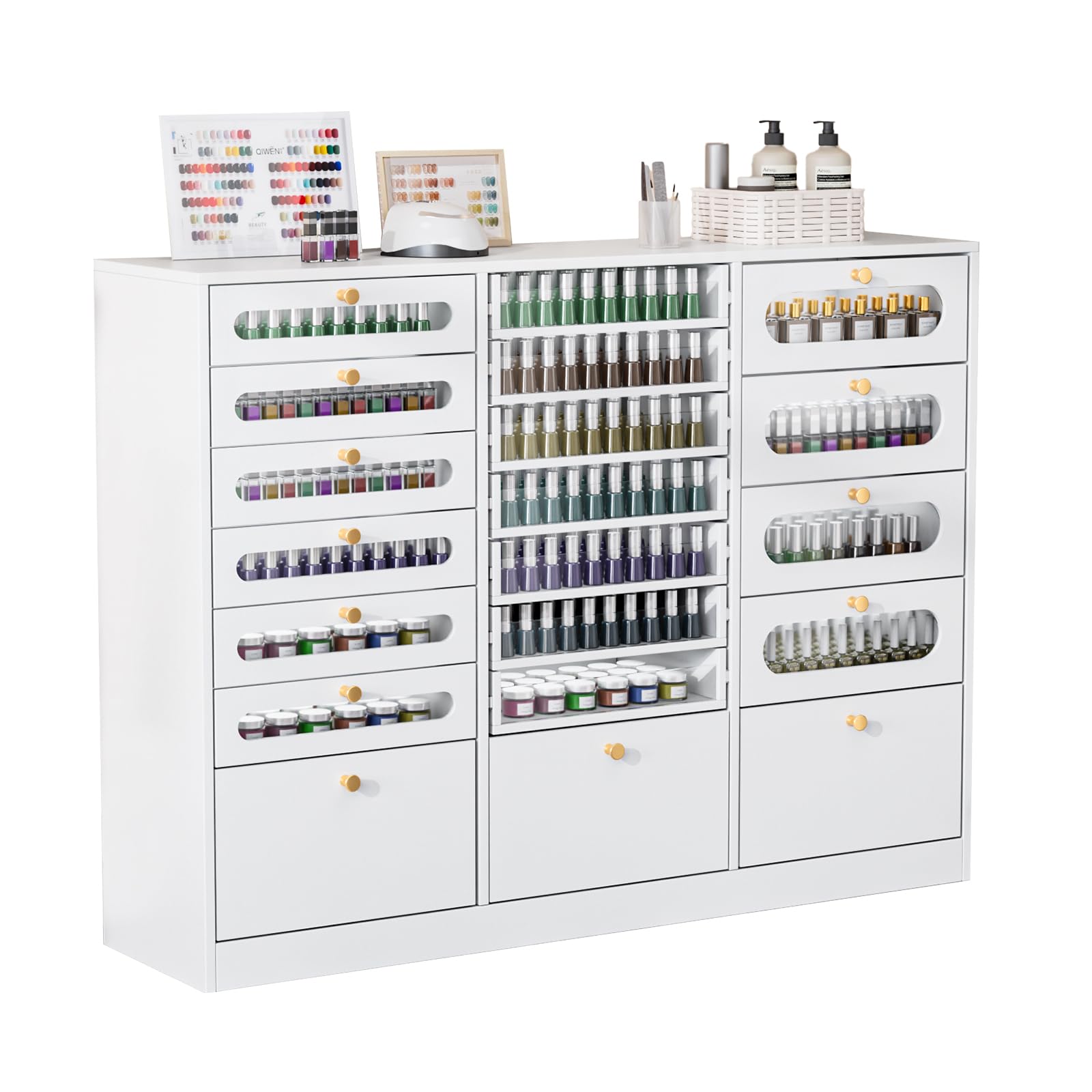 OmySalon Floor-Standing Nail Polish & Powder Organizer Cabinet with Drawers